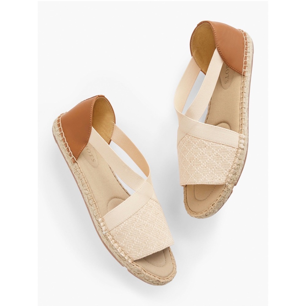 Talbots Espadrille Sandals Womens 9.5M Beige Leather Elastic Straps Flats